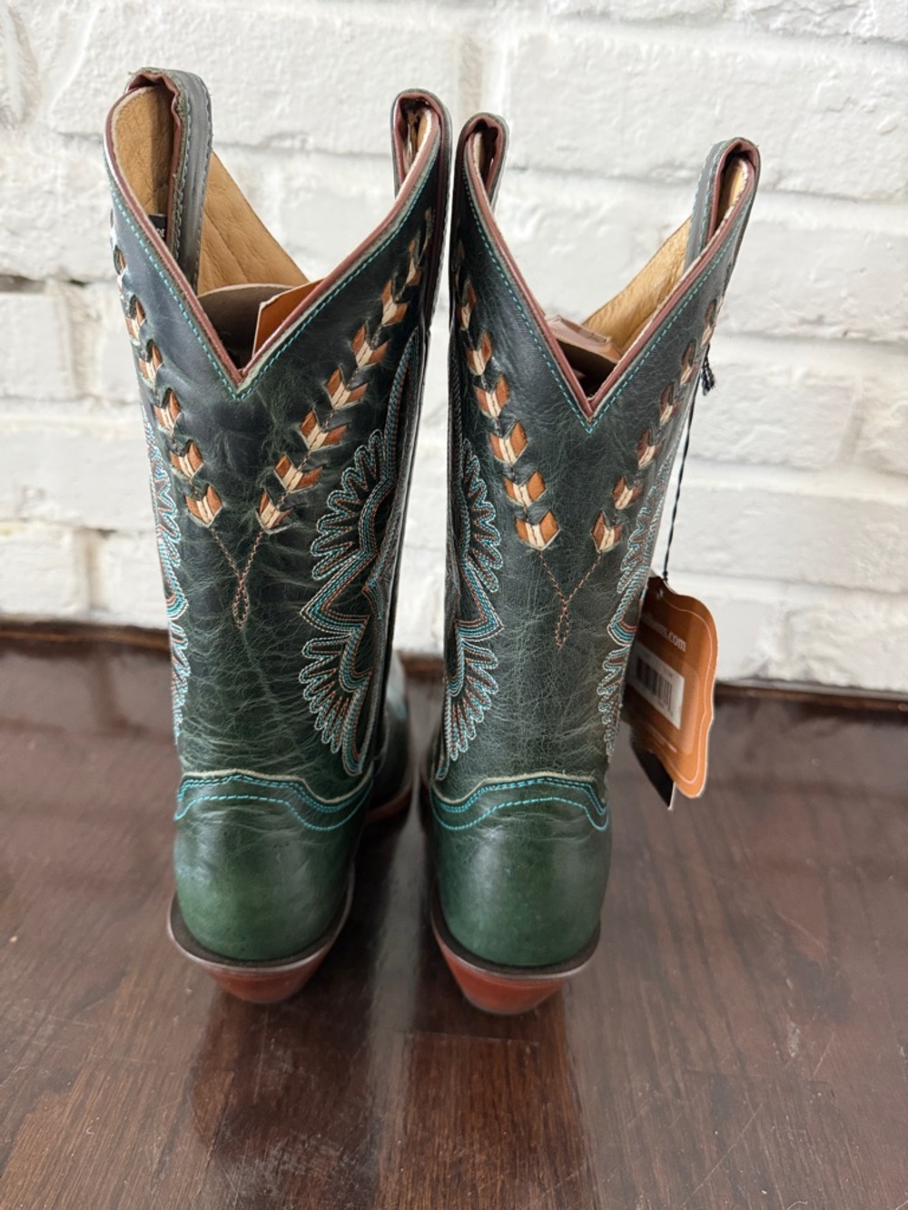 Justin Boots Dark Green Western Boots with Turquoise and Brown  Stitching 6.5 - Picture 5 of 13